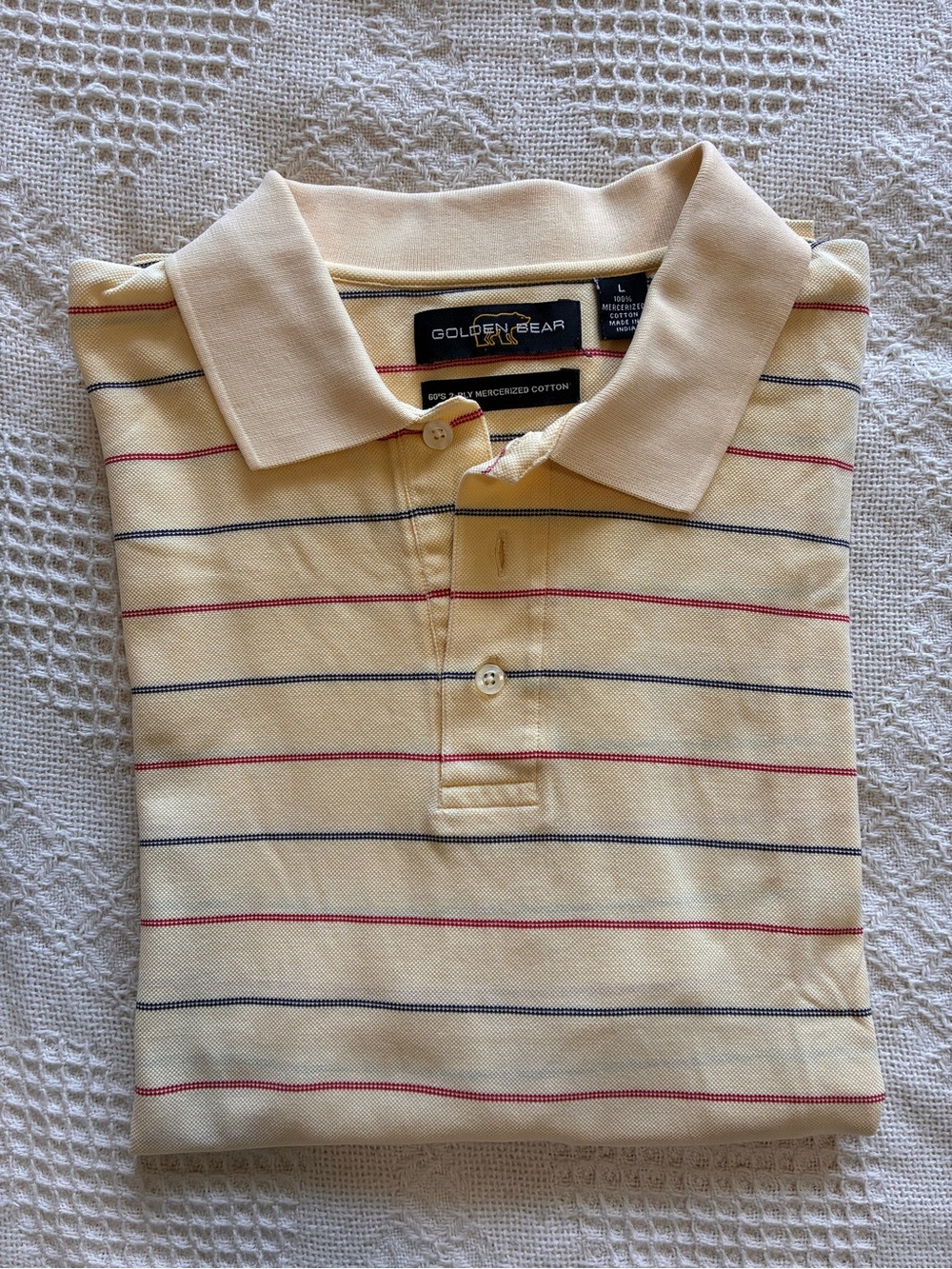 Golden Bear Polo Golf Shirt 100% Mercerized Cotton Yellow Striped Men’s Size L